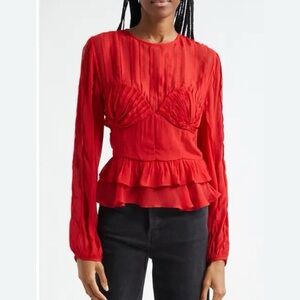 Anthropologie farm rio NWT sheer blouse mermaid Elegant Red Women's Top